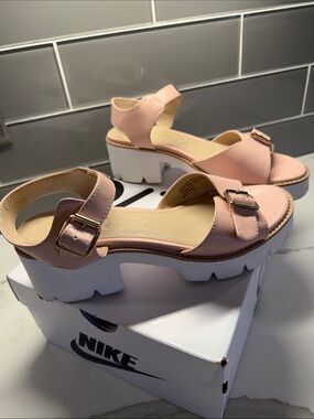 BG Women’s Pale Pink Buckle Platform Sandals with White Lug Sole